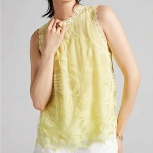 Anthropologie Maeve Pineapple Lace Blouse Tank Top Sleeveless Yellow 4
